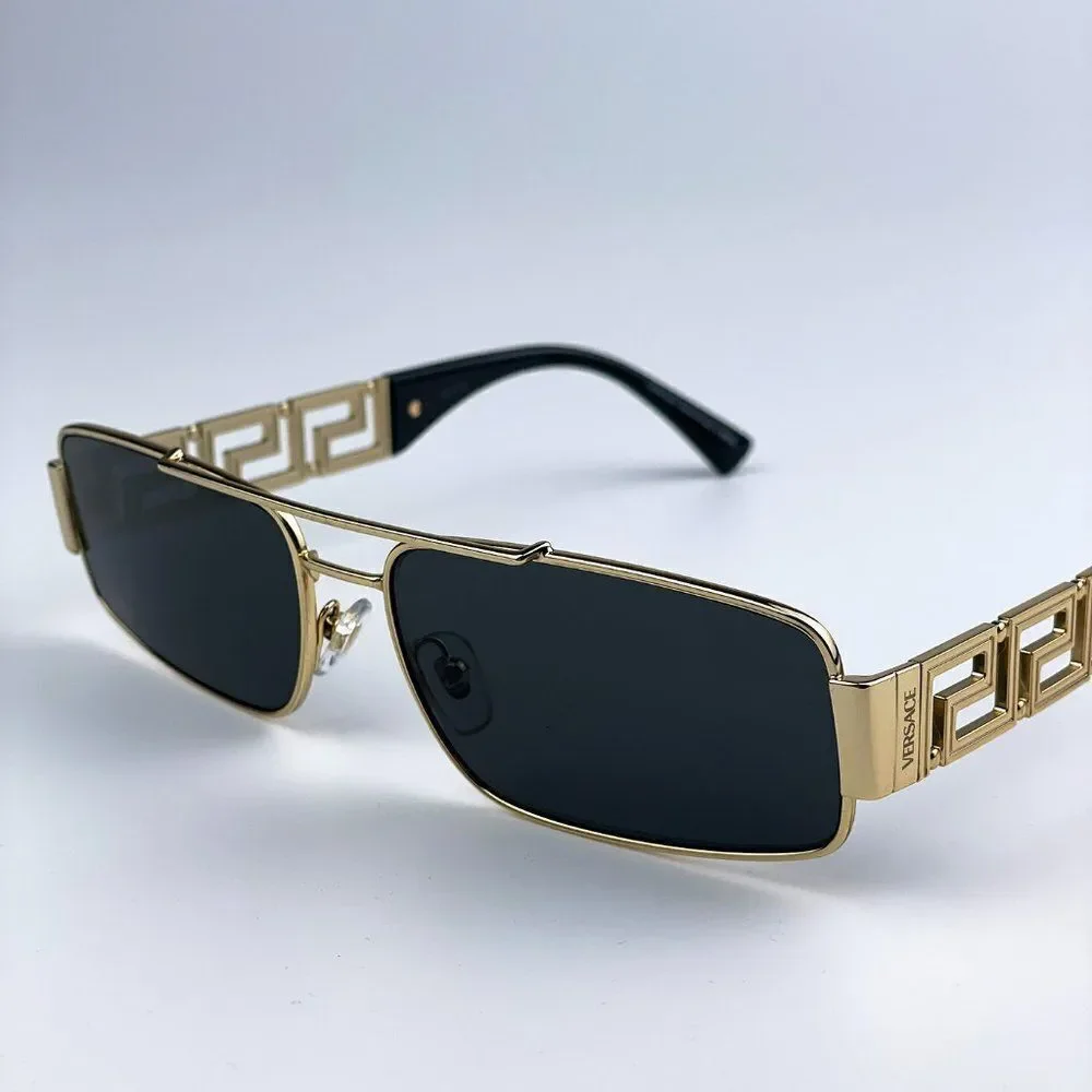 NEW Versace VE2257 100287 Gold Dark Grey Metal Pilot Unisex Sunglasses